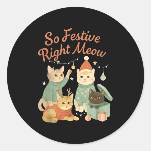 So Festive Right Meow Funny Christmas Santa Cat  Ronde Sticker (Voorkant)