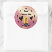 So Glam God Loves Me Fancy Classic Round Sticker (Tas)