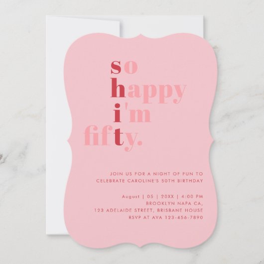 So Happy I'm Fifty | Pink Red Modern Birthday Kaart (Voorkant)