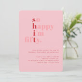 So Happy I'm Fifty | Pink Red Modern Birthday Kaart (Staand voorkant)