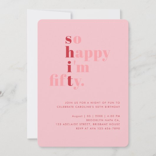 So Happy I'm Fifty | Pink Red Modern Birthday Kaart (Voorkant)