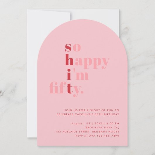 So Happy I'm Fifty | Pink Red Modern Birthday Kaart (Voorkant)