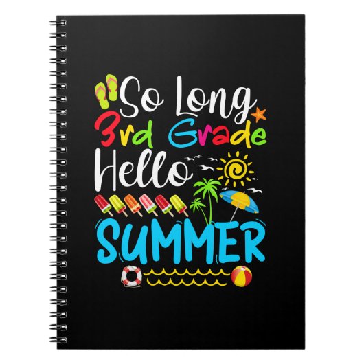 So Long 3rd Grade Hello Summer Last Day Of School. Notitieboek (Voorkant)