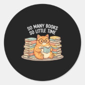 So Many Books Little Time Cat With Coffee  Ronde Sticker (Voorkant)