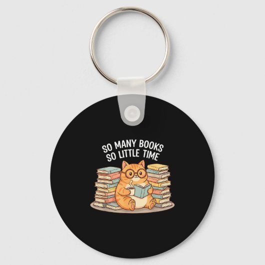 So Many Books Little Time Cat With Coffee Sleutelhanger (Voorkant)