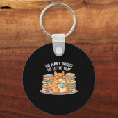 So Many Books Little Time Cat With Coffee Sleutelhanger (Voorkant)