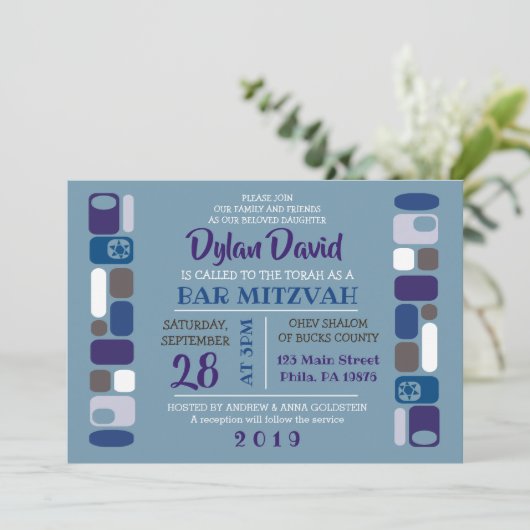 SO MOD Bar Bat Mitzvah Uitnodiging (Staand voorkant)