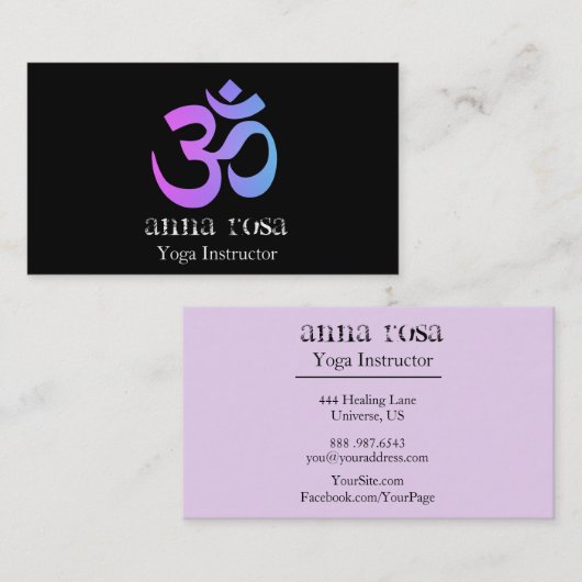 *~* So Modern Elegant Yoga Instructor Om Symbol Visitekaartje (Voorkant / Achterkant)
