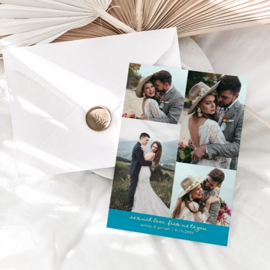 So Much Love Elegant Wedding Photo Aqua Blue Bedankkaart