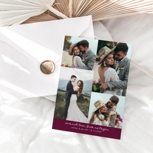 So Much Love Elegant Wedding Photo Cranberry Bedankkaart