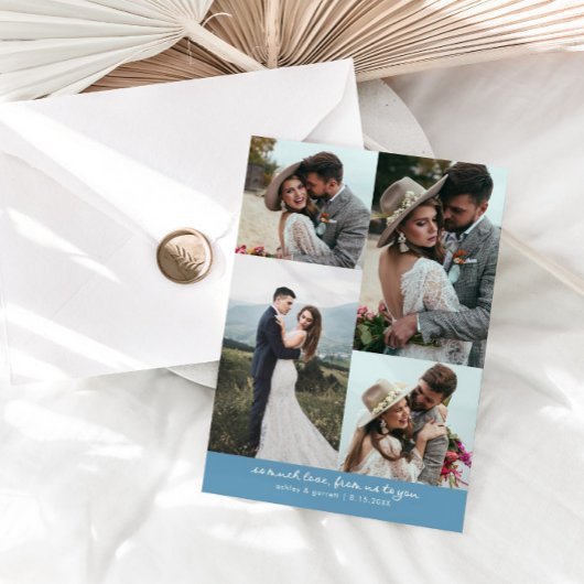 So Much Love Elegant Wedding Photo Denim Blue Bedankkaart