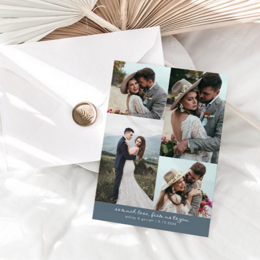 So Much Love Elegant Wedding Photo Slate Blue Bedankkaart