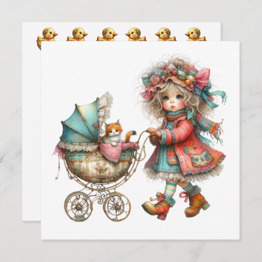 SO Precious Baby Buggy Thema Uitnodiging (Voorkant / Achterkant)