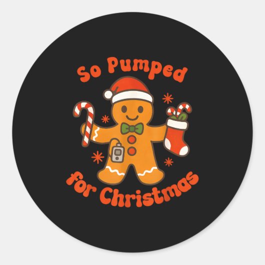So Pumped For Christmas Gingerbread Diabetic Aware Ronde Sticker (Voorkant)