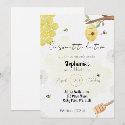 so sweet to be two- bee edit birthday invitation kaart (Voorkant / Achterkant)
