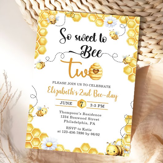 So Sweet To Bee 2nd Birthday Invitation Kaart