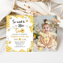 So Sweet To Bee 2nd Birthday Photo Invitation Kaart