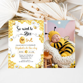 So Sweet To Bee first Birthday Photo Invitation Kaart