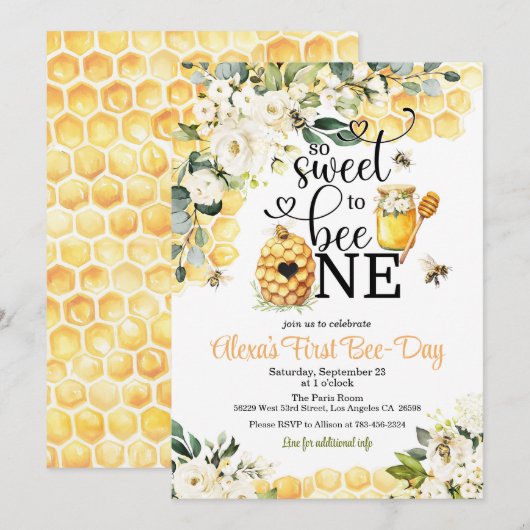 So Sweet to Bee One 1st Birthday Invitation Kaart (Voorkant / Achterkant)
