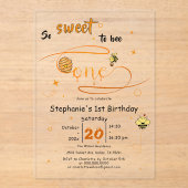 So Sweet To Bee One Cute Honey Bee 1st Birthday Acryl Uitnodigingen (Voorkant)