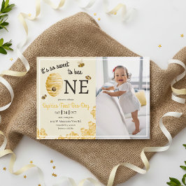 So Sweet To Bee One Honeycomb First Birthday Photo Kaart