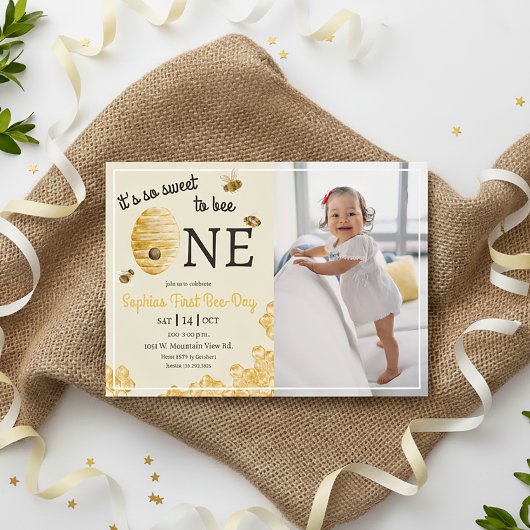So Sweet To Bee One Honeycomb First Birthday Photo Kaart