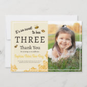 So Sweet To Bee Three 3rd Birthday Honey Bee Photo Bedankkaart (Voorkant)
