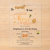 So Sweet To Bee Three Cute Honey Bee 3rd Birthday Acryl Uitnodigingen (Voorkant)