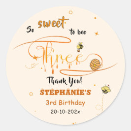So Sweet To Bee Three Cute Honey Bee 3rd Birthday Ronde Sticker