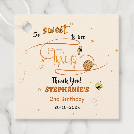 So Sweet To Bee Two Cute Honey Bee 2nd Birthday Bedankjes Labels (Voorkant)