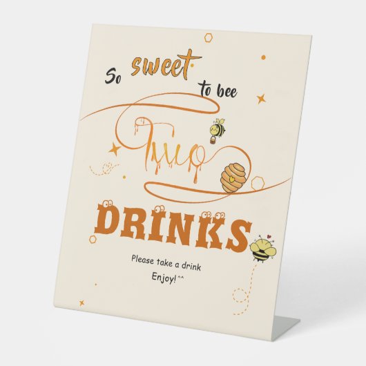 So Sweet To Bee Two Honey Bee 2nd Birthday Drinks Reclamebord Met Voetstuk (Voorkant)