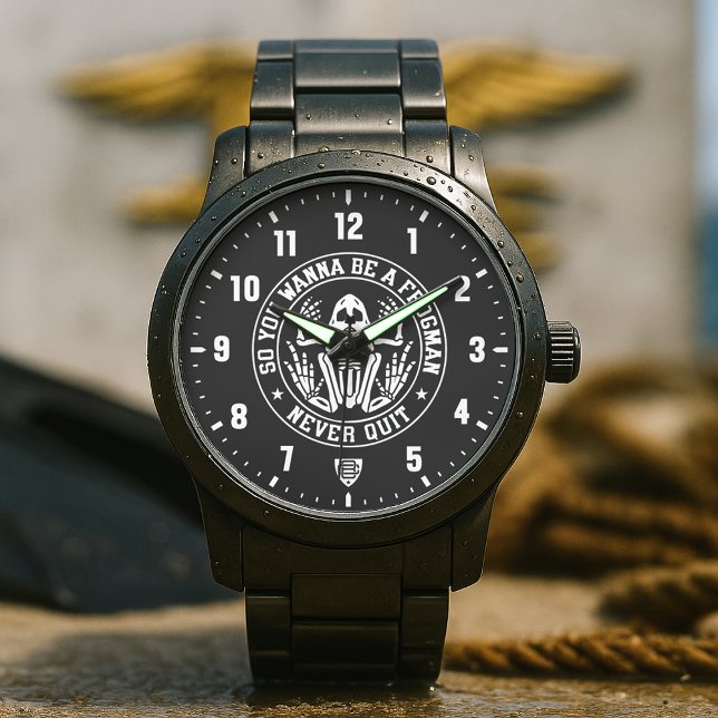 So You Wanna Be A Frogman Patch Black Horloge (So You Wanna Be A Frogman - Never Quit Patch Black Stainless Steel Watch)