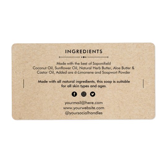 Soap Bar Ingrediënten Lijst Productlabel Sticker (Voorkant)