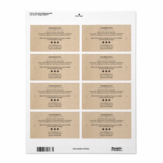 Soap Bar Ingrediënten Lijst Productlabel Sticker (Full Sheet)