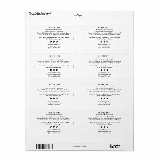 Soap Bar Ingrediënten Lijst Productlabel Sticker (Full Sheet)