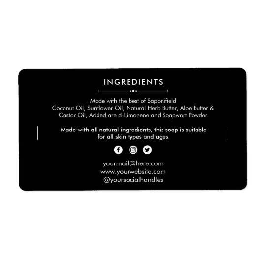 Soap Bar Ingrediënten Lijst Productlabel Sticker (Voorkant)
