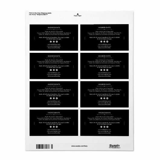 Soap Bar Ingrediënten Lijst Productlabel Sticker (Full Sheet)