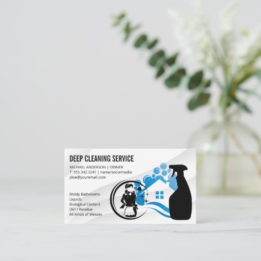 Soap Bubbles House Cleaning Maid Icon Visitekaartje (Staand voorkant)
