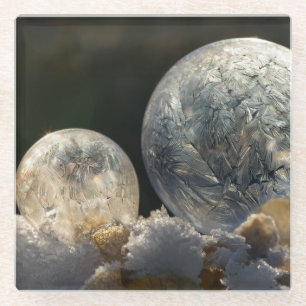 Soap Bubbles Ice Crystal Winter Foto, bevroren Glazen Onderzetter