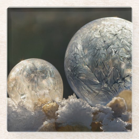 Soap Bubbles Ice Crystal Winter Foto, bevroren Glazen Onderzetter (Voorkant)