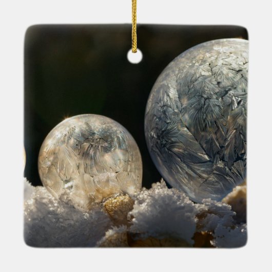Soap Bubbles Ice Crystal Winter Foto, bevroren Keramisch Ornament (Achterkant)