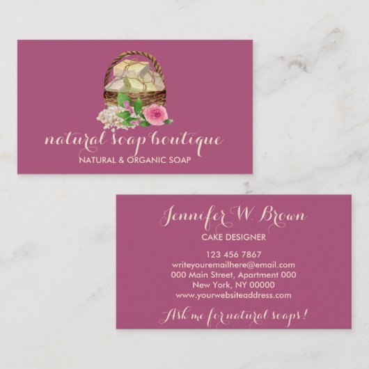 Soap Homemade BathTub roos color aromatherapeut Visitekaartje (Voorkant / Achterkant)