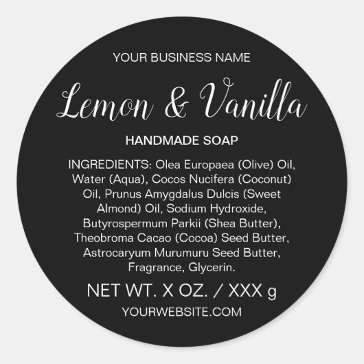 Soap or Skincare Handmade Black Product Label (Voorkant)