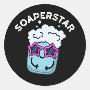 Soaperstar Funny Soap Pun Dark BG Ronde Sticker