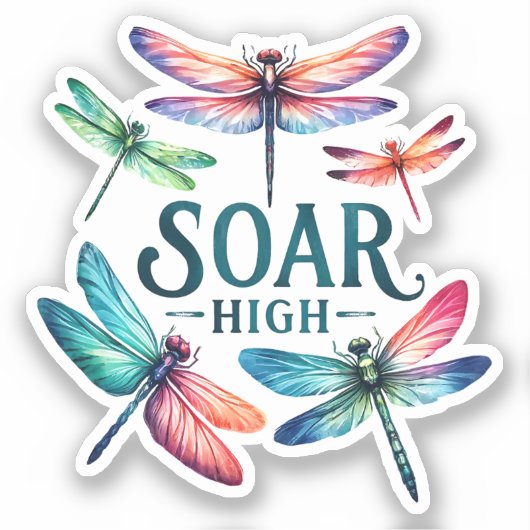 Soar High - Dragonfly Kleurrijk Inspirerend Sticker (Voorkant)
