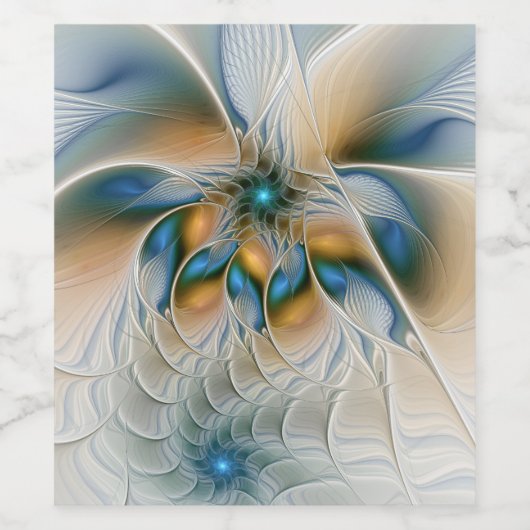 Soaring, Abstract Fantasy Fractal Art With Blue Wijn Etiket (Enkel label)