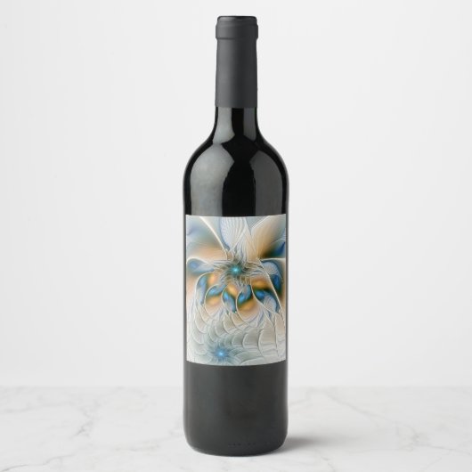 Soaring, Abstract Fantasy Fractal Art With Blue Wijn Etiket (Voorkant)