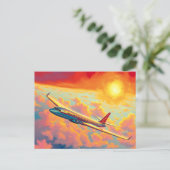 Soaring Airplane - Vibrant Painterly Style Art Briefkaart (Staand voorkant)