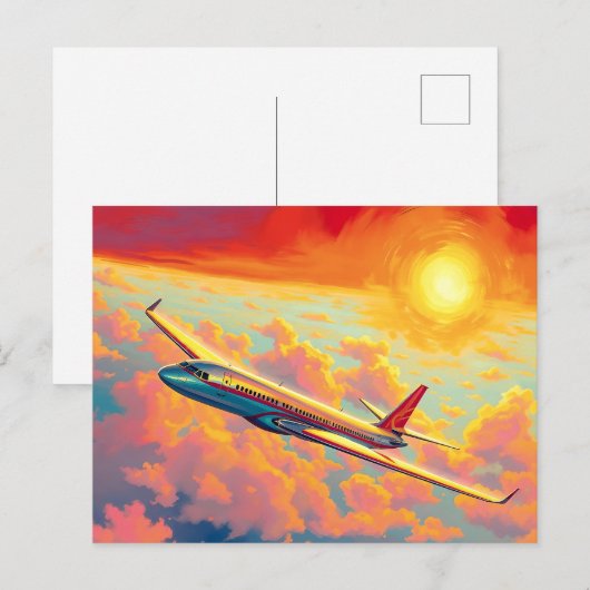 Soaring Airplane - Vibrant Painterly Style Art Briefkaart (Voorkant / Achterkant)