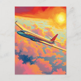 Soaring Airplane - Vibrant Painterly Style Art Briefkaart